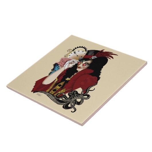 Viktorianischer Roter Steampunker Fliese (Seite)