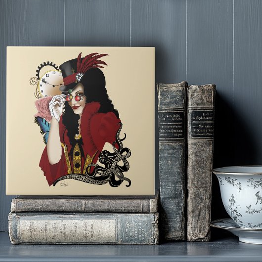 Viktorianischer Roter Steampunker Fliese