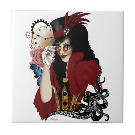 Viktorianischer Roter Steampunker Fliese (Vorderseite)