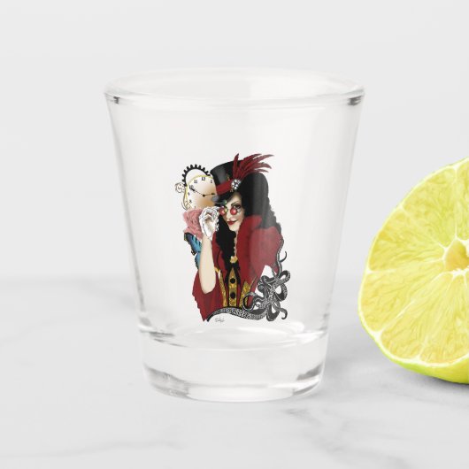 Viktorianischer Roter Steampunker Schnapsglas (Vorderseite)