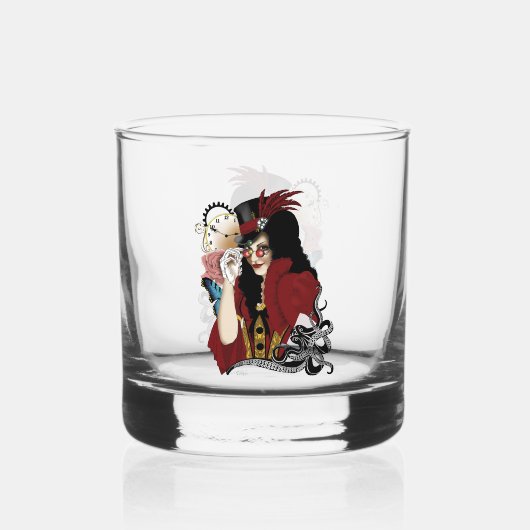 Viktorianischer Roter Steampunker Whiskyglas (Rückseite)