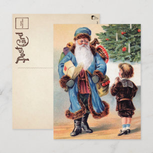 Viktorianischer Santa im blauen Gewand Postkarte