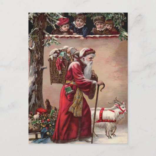Viktorianischer Santa mit Ziegen Postkarte (Vorderseite)