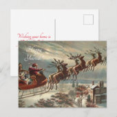Viktorianischer Santa Sleigh über der Stadt Postkarte (Vorne/Hinten)