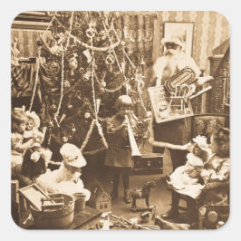 Viktorianischer Santa Vintag Stereoview Sepia Quadratischer Aufkleber