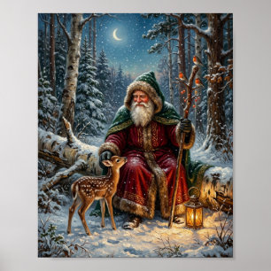 Viktorianischer Santa-Wald-Rehkitz-Feiertag II Poster