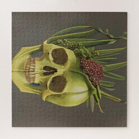 Viktorianischer Schädel, Aloe und Trauben Puzzle (Horizontal)