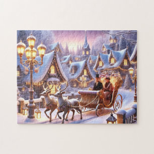 Viktorianischer Schlittenritt Rentier- und Laterne Puzzle