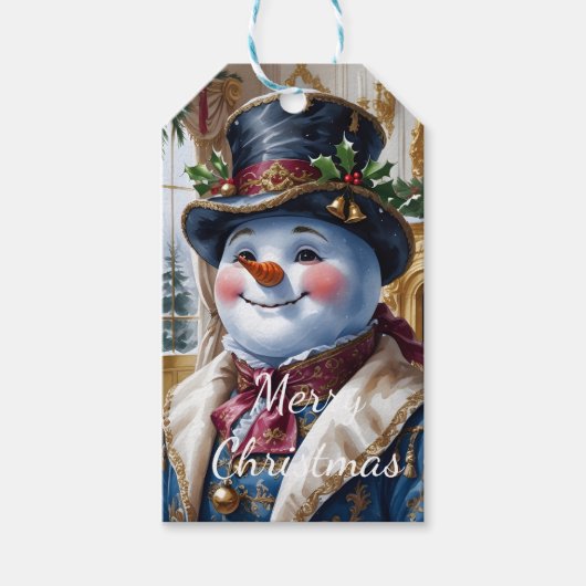 Viktorianischer Schneemann-Weihnachtsdesign Geschenkanhänger (Vorderseite)