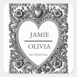 Viktorianischer Scroll Frame - Hochzeit Quadratischer Aufkleber