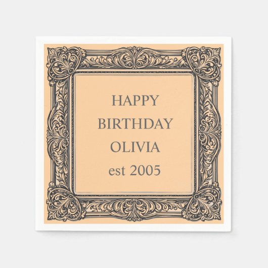 Viktorianischer Scroll Frame Napkin Eleganter Peac Serviette (Vorderseite)