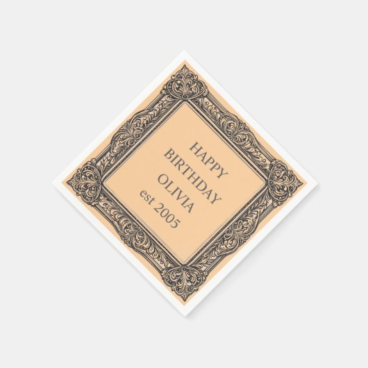 Viktorianischer Scroll Frame Napkin Eleganter Peac Serviette (Ecke)