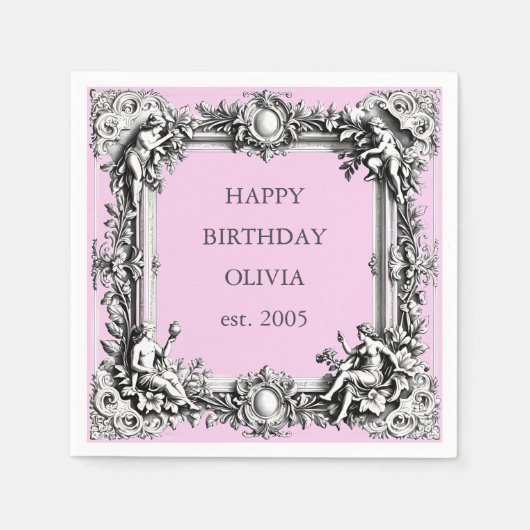 Viktorianischer Scroll Frame Napkin - Rosa Serviette (Vorderseite)