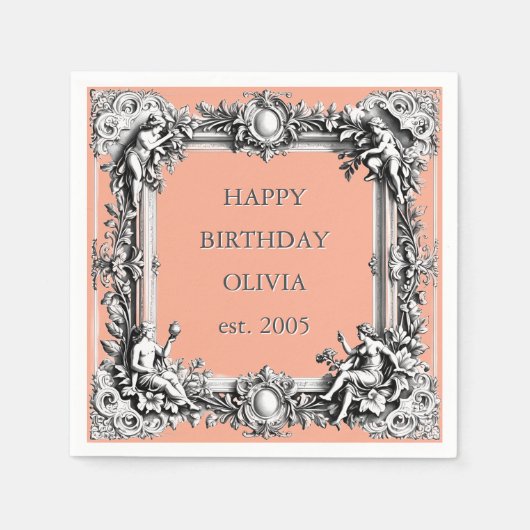 Viktorianischer Scroll Frame Napkin - Ton pink Serviette (Vorderseite)