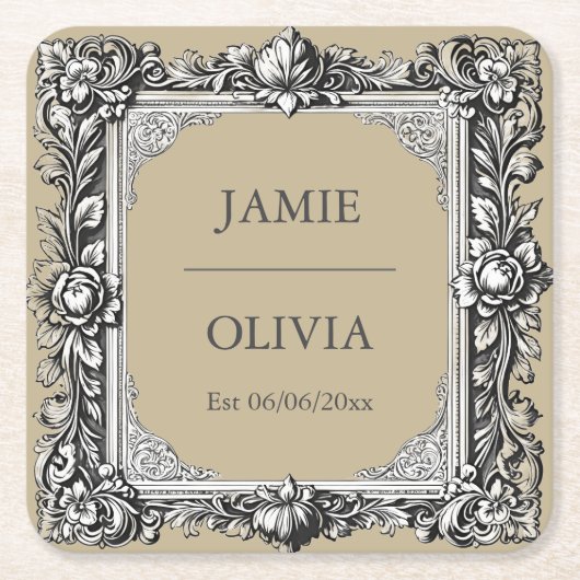 Viktorianischer Scroll Rahmen Napkin - mochafarben Rechteckiger Pappuntersetzer (Vorderseite)