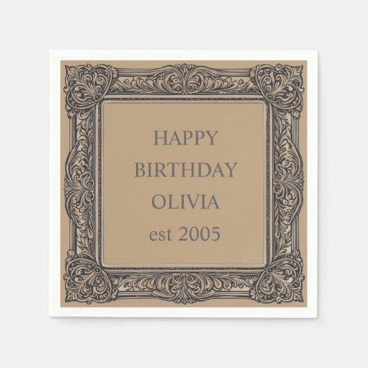 Viktorianischer Scroll Rahmen Napkin - mochafarben Serviette (Vorderseite)