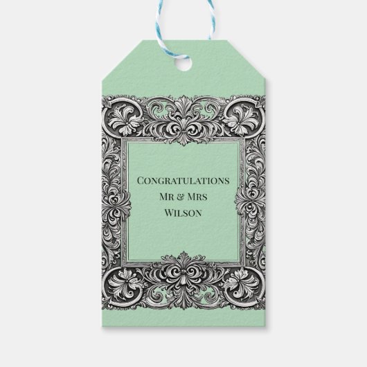 Viktorianischer Scrollrahmen - Elegantes Salbei gr Geschenkanhänger (Vorderseite)