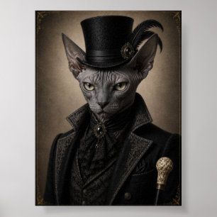 Viktorianischer Sphynx-Katzenporträt-Druck, Gothic Poster