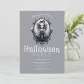 Viktorianischer Spiegel und Gothic Girl Halloween- Einladung (Stehend Vorderseite)
