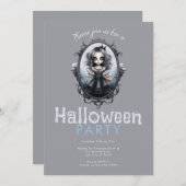 Viktorianischer Spiegel und Gothic Girl Halloween- Einladung (Vorne/Hinten)