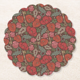 Viktorianischer Steampunk-Altschlüssel Roter Mohn Untersetzer