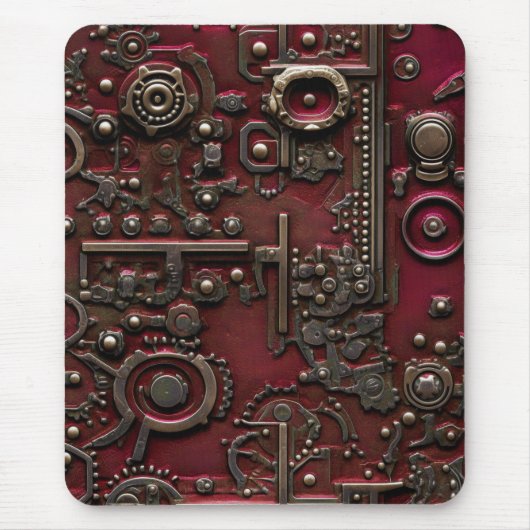 Viktorianischer Steampunk Gear Burgundy Red Mousepad (Vorne)