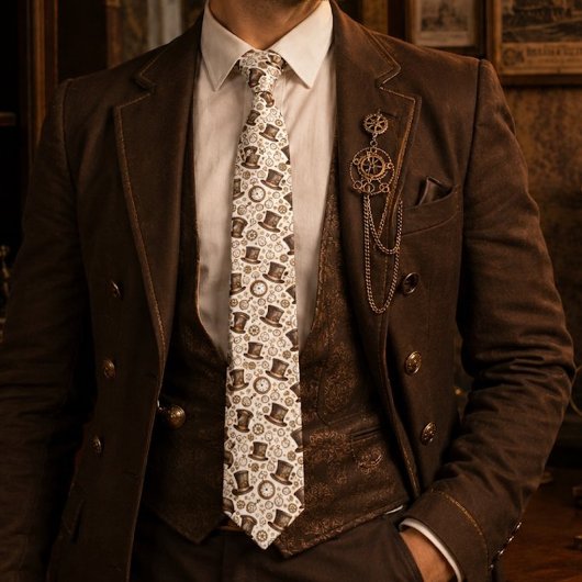 Viktorianischer Steampunk-Hut und Uhrwerk-Muster Krawatte