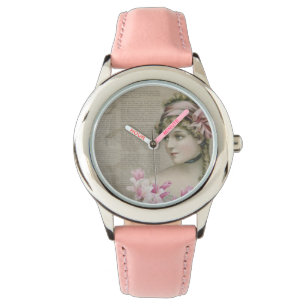 Viktorianischer Steampunk Lady Pink Stainless Stee Armbanduhr
