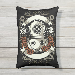 Viktorianischer Steampunk Tiefseetaucher rote Rose Kissen Für Draußen