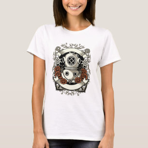 Viktorianischer Steampunk Tiefseetaucher rote Rose T-Shirt