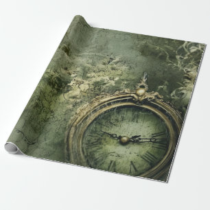 Viktorianischer Steampunk-Uhrwerk in Smaragdgrün Geschenkpapier