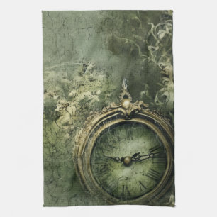 Viktorianischer Steampunk-Uhrwerk in Smaragdgrün Geschirrtuch