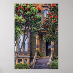 Viktorianischer Stil für Rot-Blütenbaum Poster