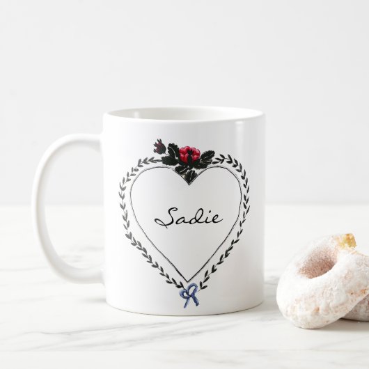 Viktorianischer Stil Herz Dark Academia Benutzerna Kaffeetasse (Mit Donut)