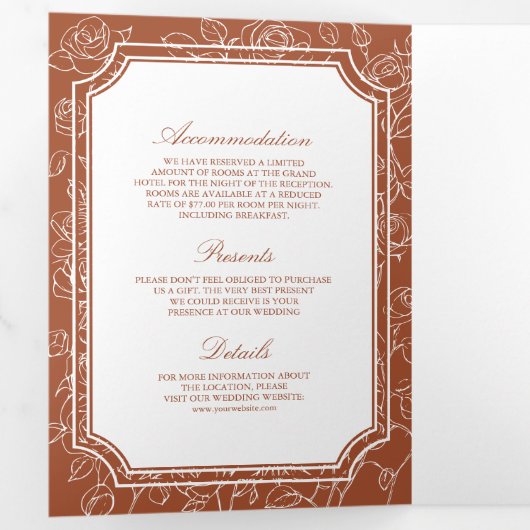 Viktorianischer Terracotta-katholischer QR-Code Ho Dreifach Gefaltete Einladung (Innen Erste Seite)