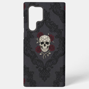 Viktorianischer Totenkopf- und Rosen-Damaskus-Hand Samsung Galaxy Hülle
