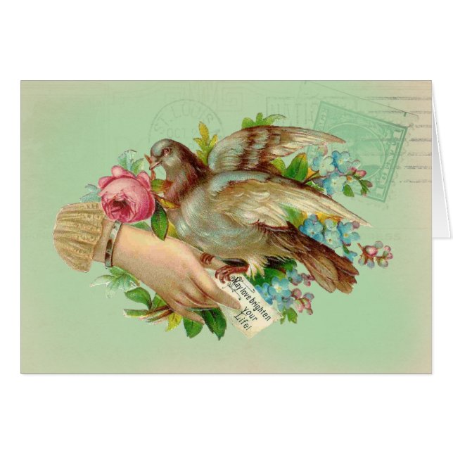 Viktorianischer Valentine-Vogel und Rose, (Vorderseite (Horizontal))