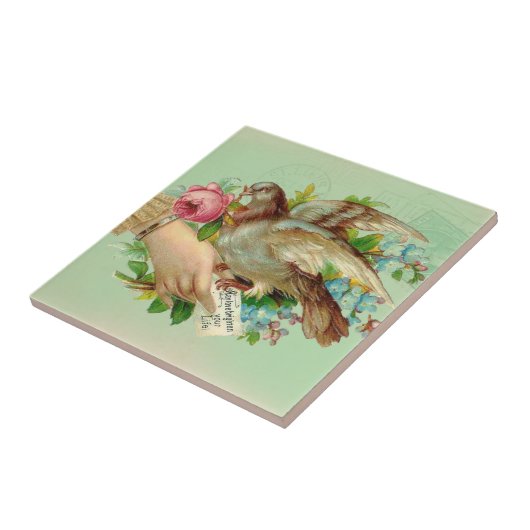 Viktorianischer Valentinevogel und -Rose Fliese (Seite)