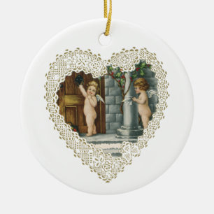 Viktorianischer Valentinstag, Vintage-Engel mit Br Keramikornament
