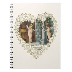 Viktorianischer Valentinstag, Vintage-Engel mit Br Notizblock