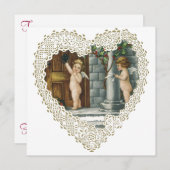Viktorianischer Valentinstag, Vintage Engel w Lett Einladung (Vorne/Hinten)