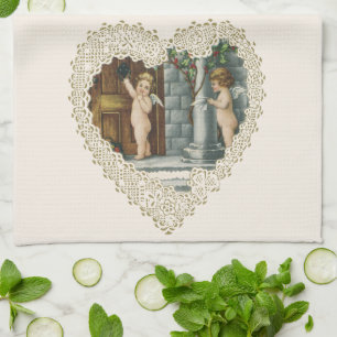 Viktorianischer Valentinstag, Vintage Engel w Lett Geschirrtuch