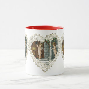 Viktorianischer Valentinstag, Vintage Engel w Lett Tasse
