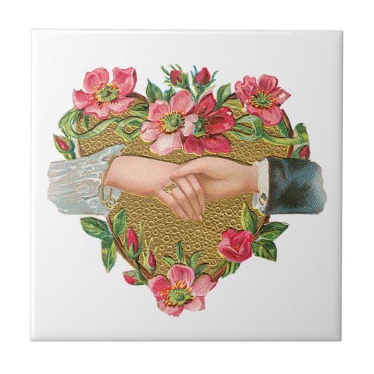Viktorianischer Valentinstag, Vintage-Hände mit Bl Fliese (Vorderseite)