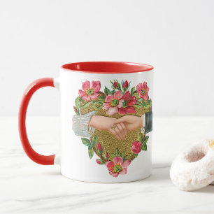 Viktorianischer Valentinstag, Vintage-Hände mit Bl Tasse