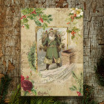 Viktorianischer Vater Weihnachten Flora Ephemera<br><div class="desc">Richtig elegante Weihnachtskomposition mit alter Welt grün roter Vater Weihnachten gerahmt von Vintagen Heiligen,  Rose,  Hund Rose und Pine mit verzierten goldenen Schnörkeln auf Not sepia Hintergrund.</div>