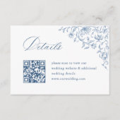 Viktorianischer Verzierter Blue Wedding QR Code De Begleitkarte (Vorderseite)