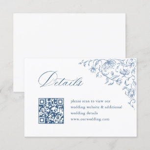 Viktorianischer Verzierter Blue Wedding QR Code De Begleitkarte