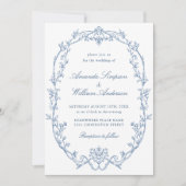 Viktorianischer Verzierter Blumendusty Blue QR Cod Einladung (Vorderseite)