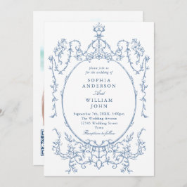 Viktorianischer Verzierter Blumendusty Blue QR Cod Einladung